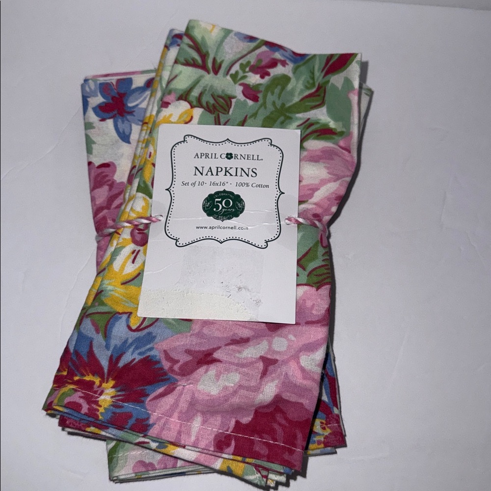 New April Cornell Set of 10 Cotton Napkins 16 x 16” Eternal Rose Multi-color